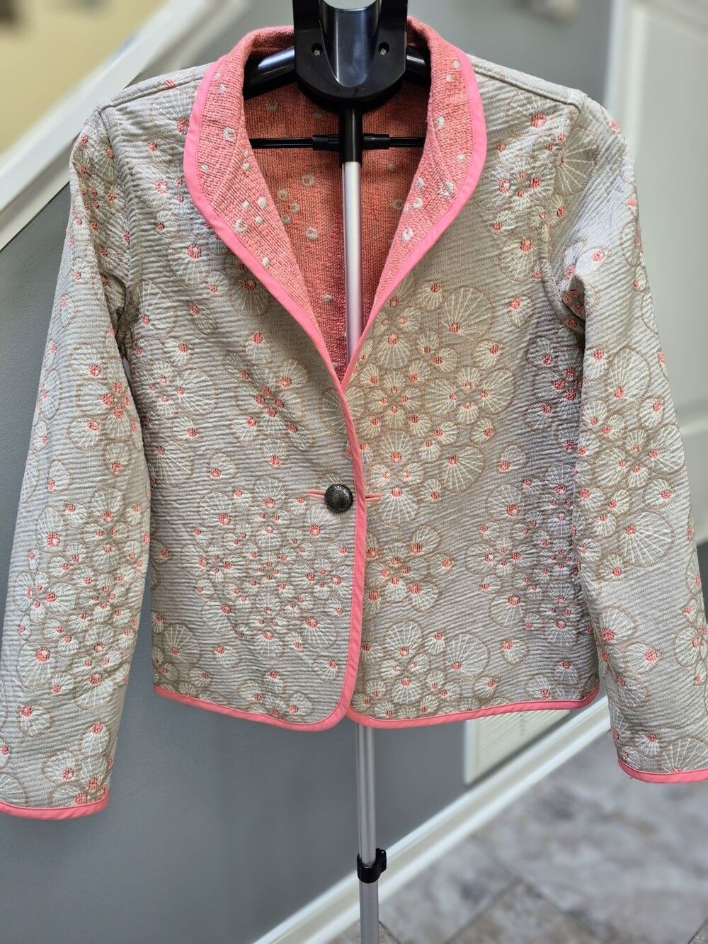 TRIMDIN Netherlands Coral Artisan Reversible Jacquard Jacket Blazer Medium USA